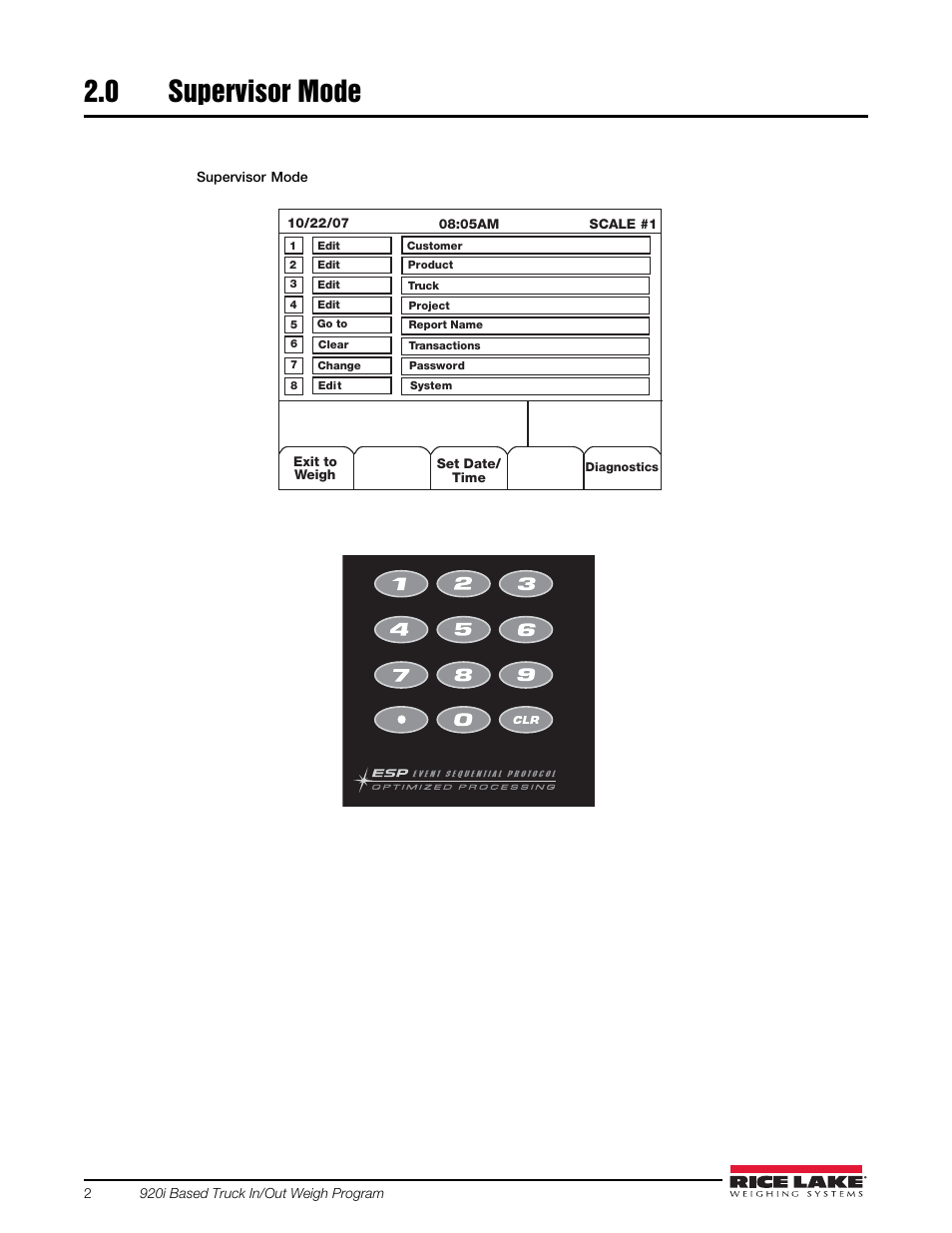 0 supervisor mode, Supervisor mode | Rice Lake 920i Based Truck In/Out System User Manual | Page 6 / 30