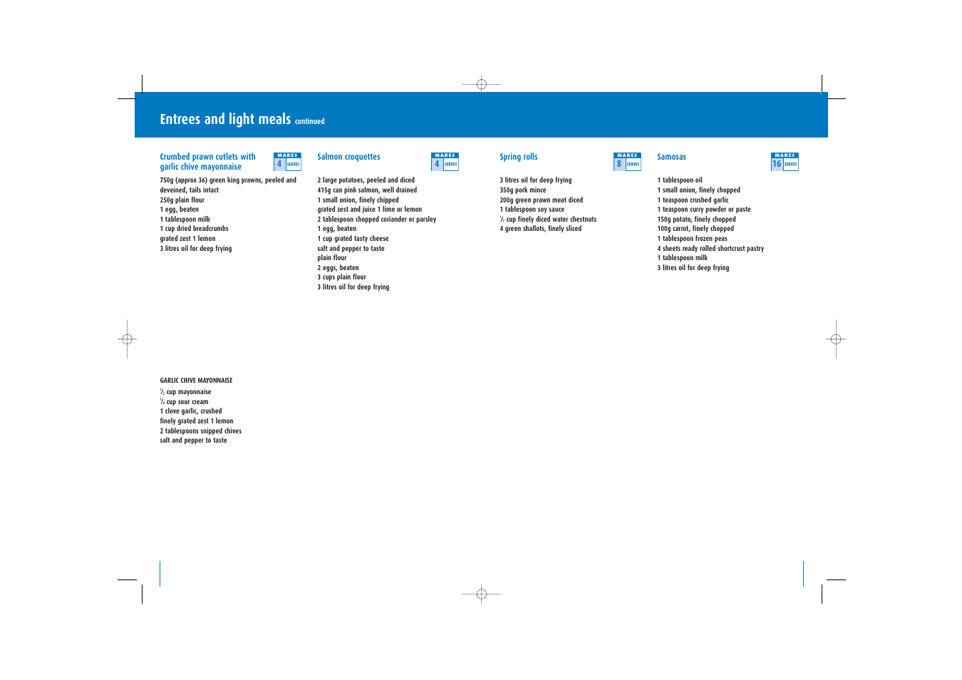 Entrees and light meals | Breville BDF300 User Manual | Page 11 / 16