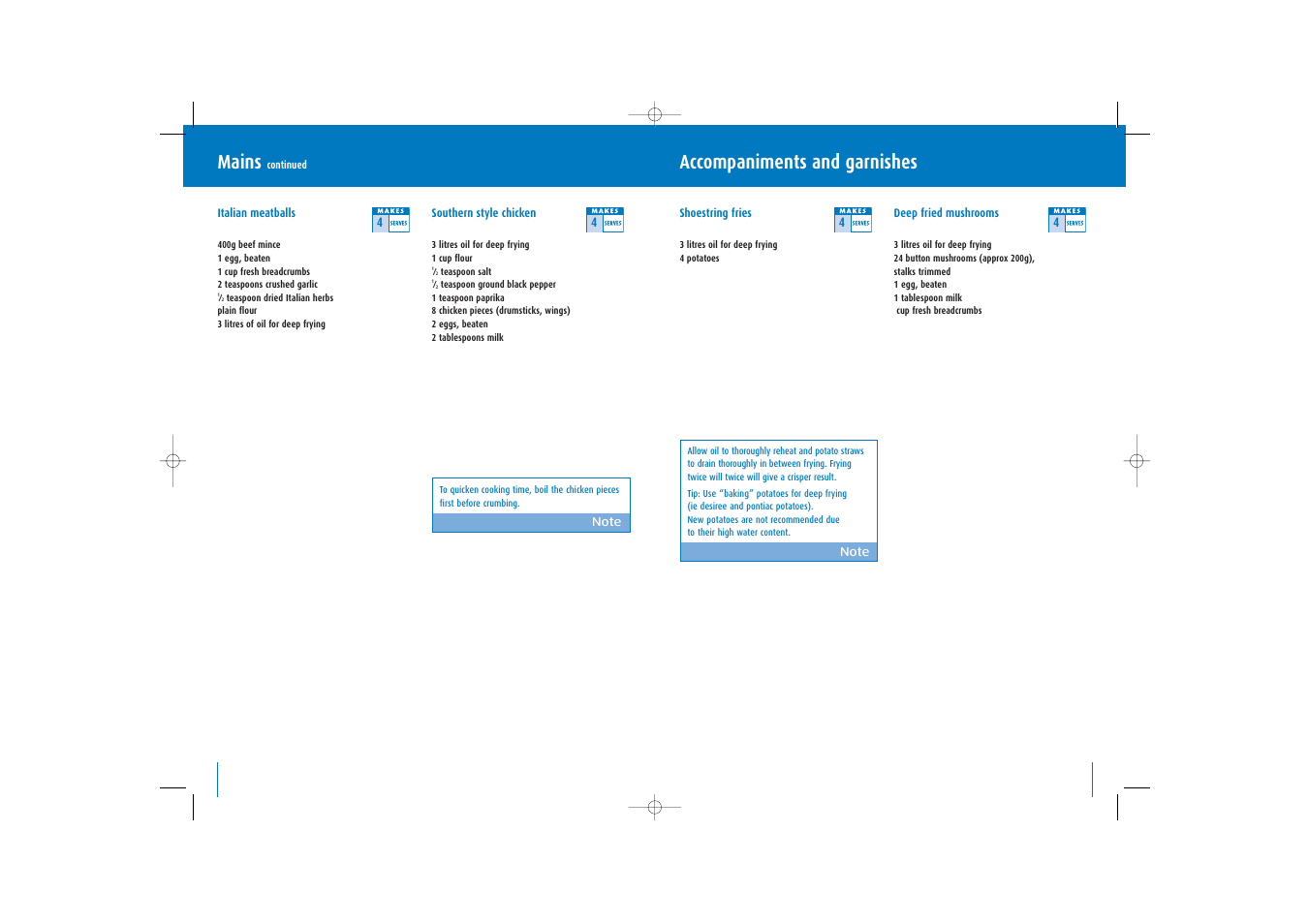 Accompaniments and garnishes, Mains | Breville BDF300 User Manual | Page 14 / 16