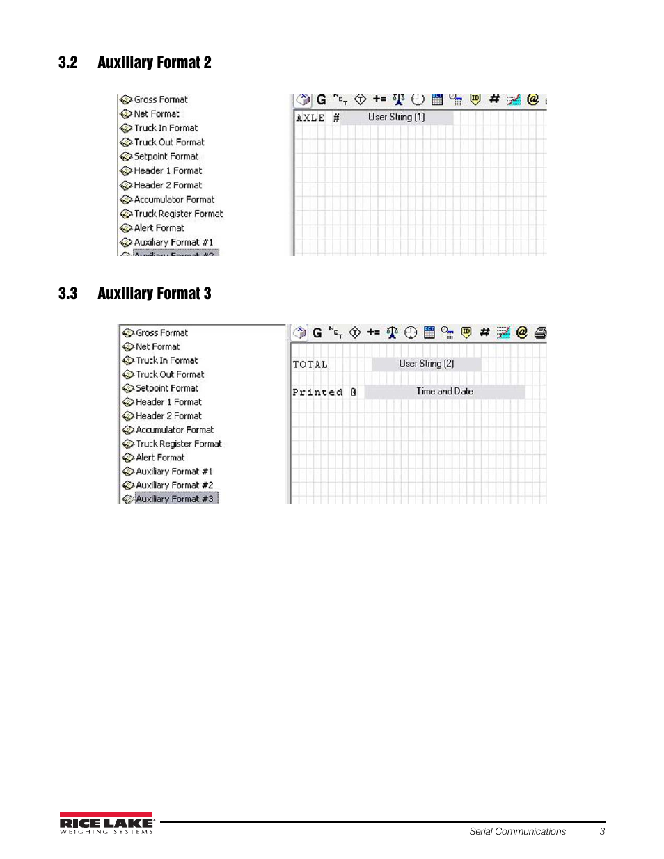 2 auxiliary format 2, 3 auxiliary format 3, 2 auxiliary format 2 3.3 auxiliary format 3 | Rice Lake 920i Short Axle Weighing User Manual | Page 7 / 14