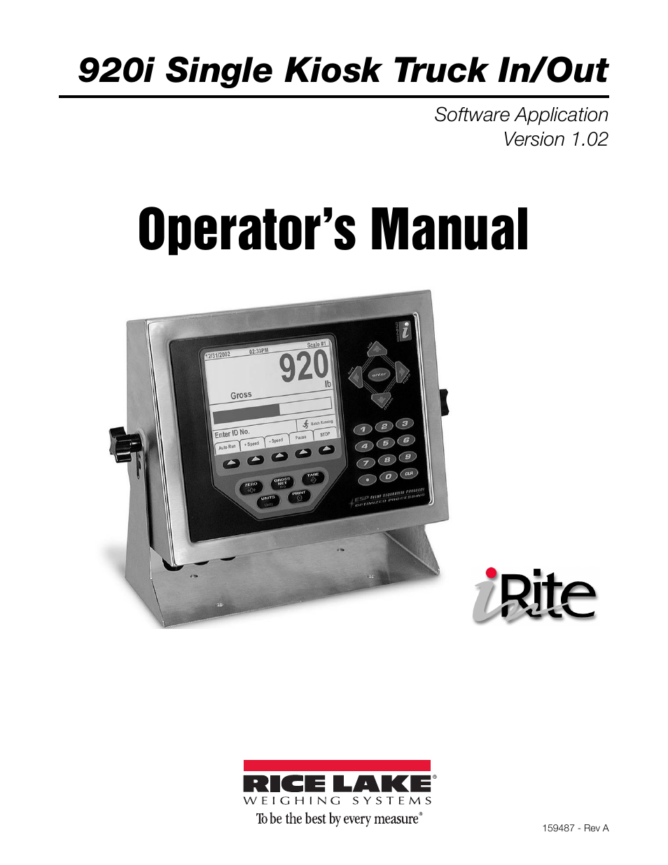 Rice Lake 920i Single Kiosk Truck In/Out User Manual | 12 pages