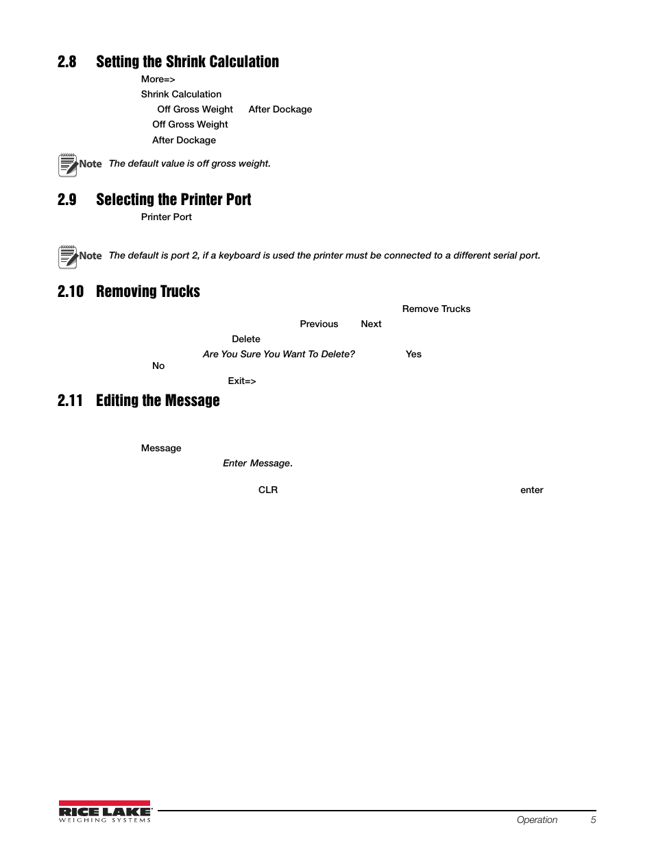 8 setting the shrink calculation, 9 selecting the printer port, 10 removing trucks | 11 editing the message | Rice Lake 920i Grain Program User Manual | Page 9 / 14