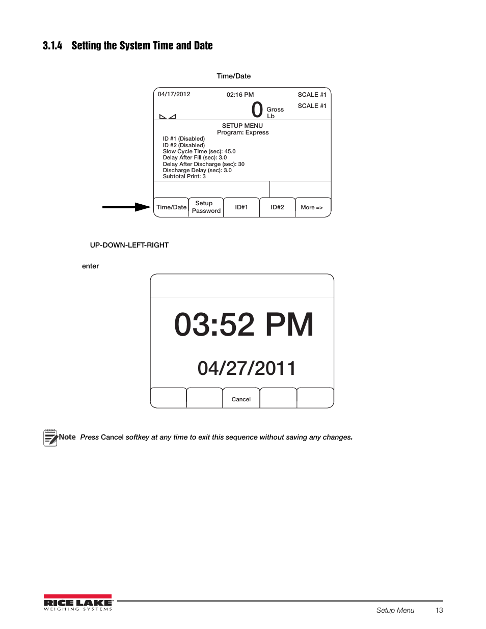 4 setting the system time and date, Setting the system time and date, 52 pm | Rice Lake 920i Bulkweigher 107 - 108 - 109 User Manual | Page 17 / 36