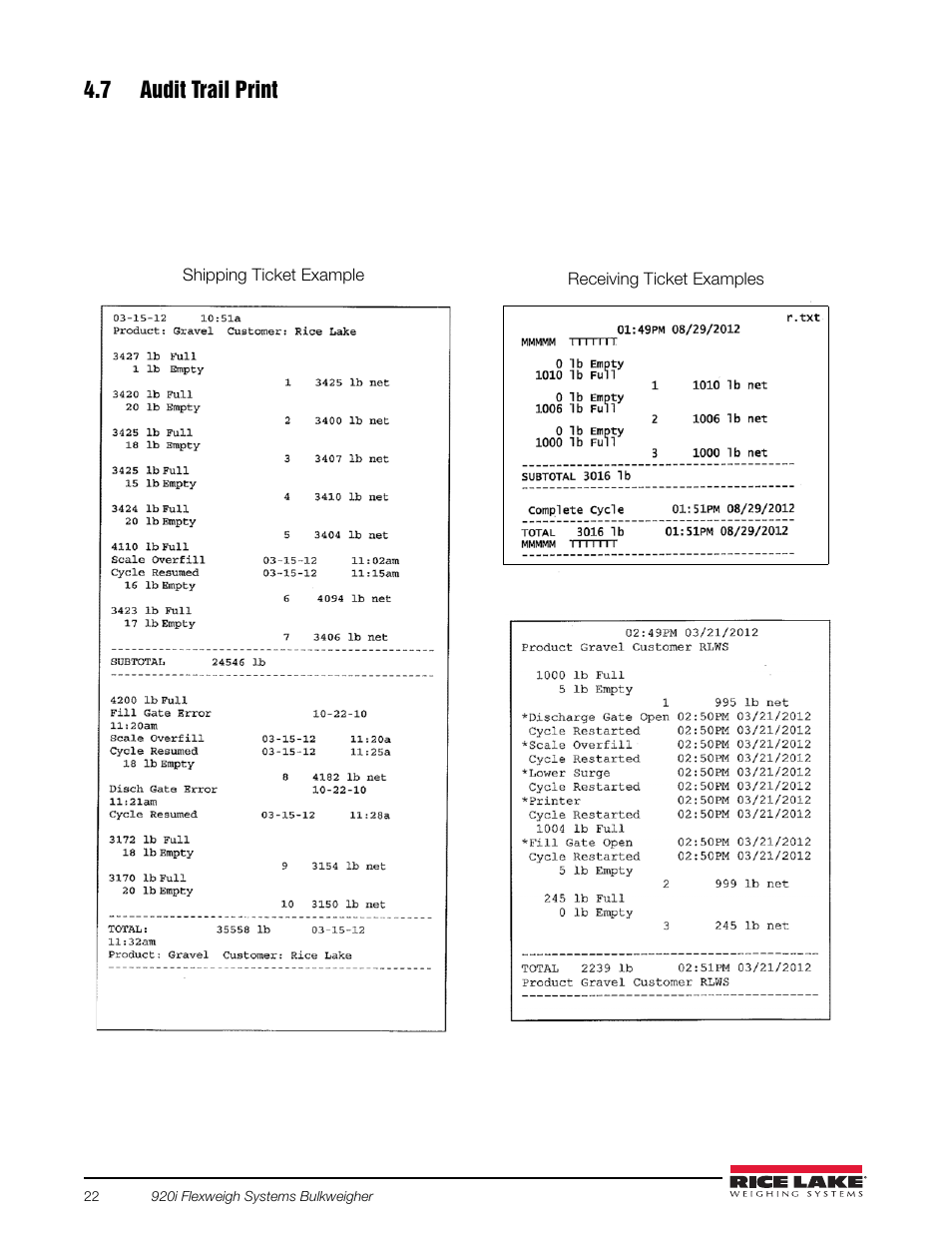 7 audit trail print | Rice Lake 920i Bulkweigher 107 - 108 - 109 User Manual | Page 26 / 36