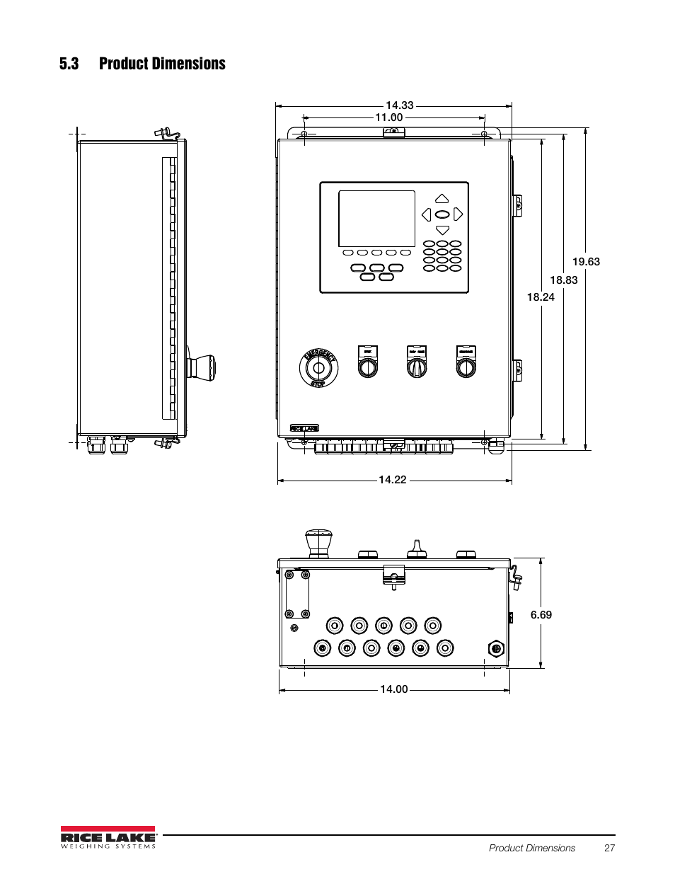 3 product dimensions | Rice Lake 920i Bulkweigher 107 - 108 - 109 User Manual | Page 31 / 36