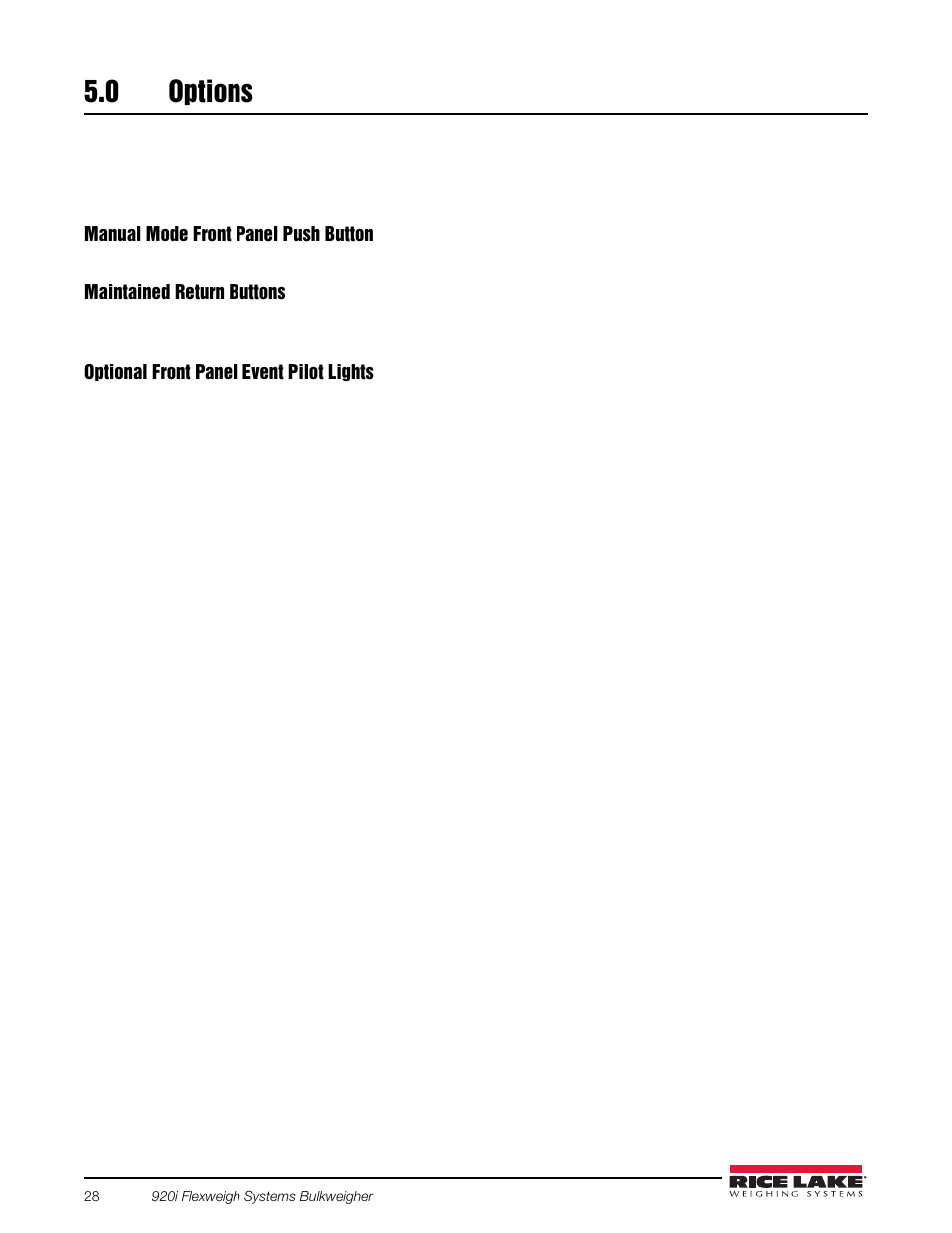 0 options, Options | Rice Lake 920i Bulkweigher 107 - 108 - 109 User Manual | Page 32 / 36