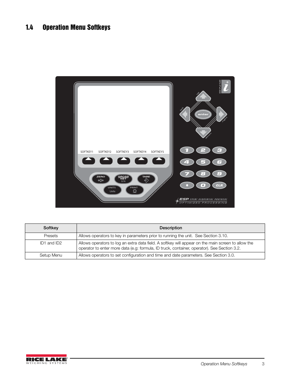 4 operation menu softkeys | Rice Lake 920i Bulkweigher 107 - 108 - 109 User Manual | Page 7 / 36