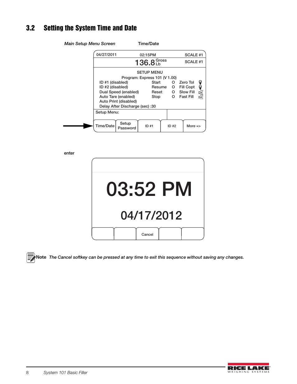 2 setting the system time and date, 52 pm | Rice Lake 920i FlexWeigh Systems - 101 User Manual | Page 12 / 32
