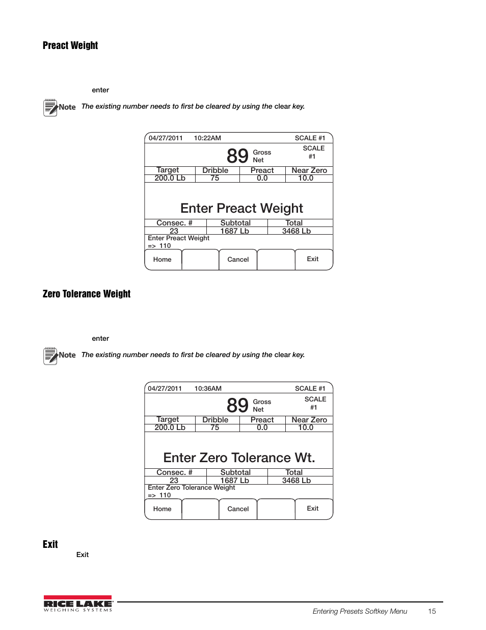 Enter preact weight, Enter zero tolerance wt | Rice Lake 920i FlexWeigh Systems - 101 User Manual | Page 19 / 32