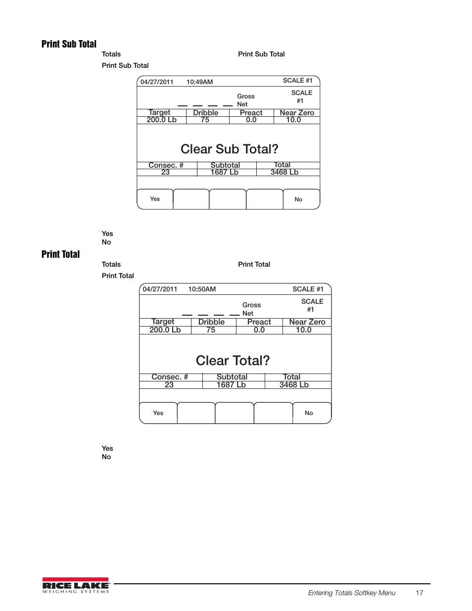 Clear total, Clear sub total | Rice Lake 920i FlexWeigh Systems - 101 User Manual | Page 21 / 32