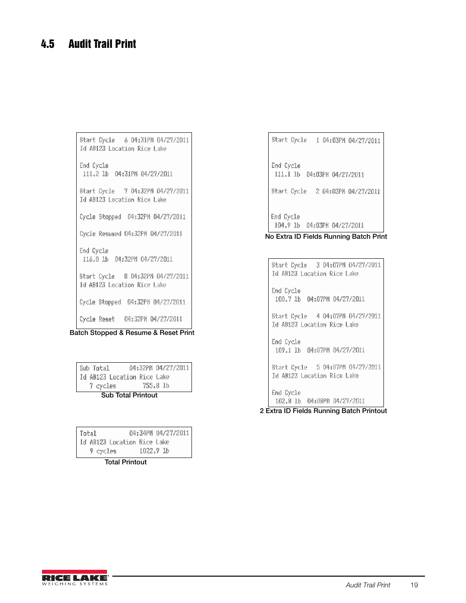 5 audit trail print | Rice Lake 920i FlexWeigh Systems - 101 User Manual | Page 23 / 32