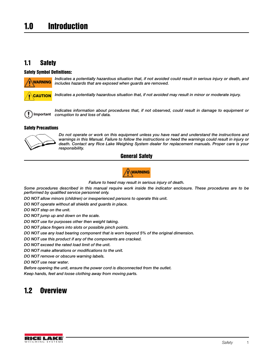 0 introduction, 1 safety, 2 overview | Introduction, 1 safety 1.2 overview | Rice Lake 920i FlexWeigh Systems - 101 User Manual | Page 5 / 32