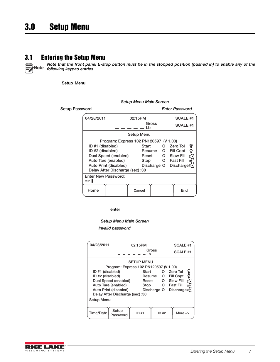 0 setup menu, 1 entering the setup menu, Setup menu | Rice Lake 920i FlexWeigh Systems - 102 User Manual | Page 11 / 32