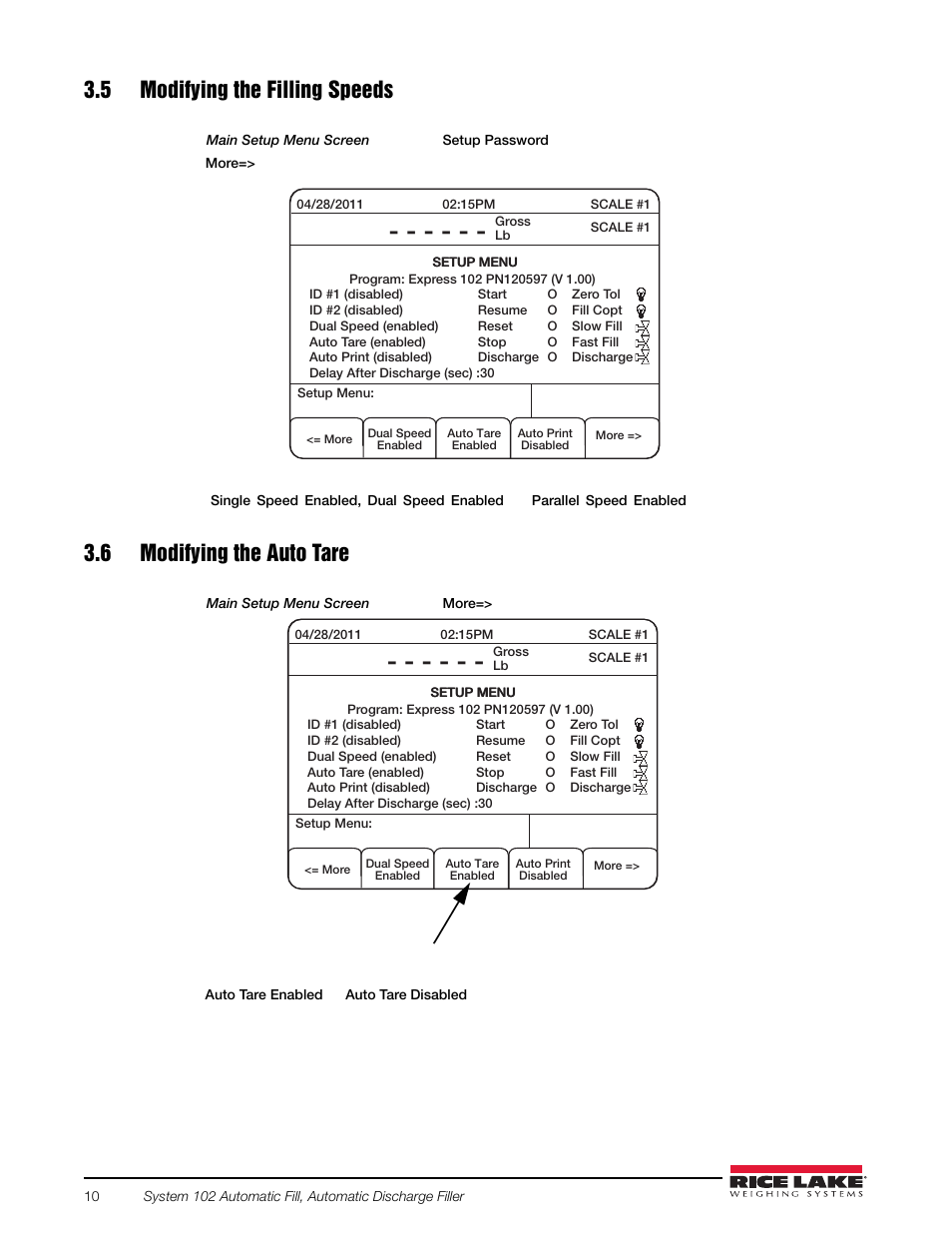 5 modifying the filling speeds, 6 modifying the auto tare | Rice Lake 920i FlexWeigh Systems - 102 User Manual | Page 14 / 32