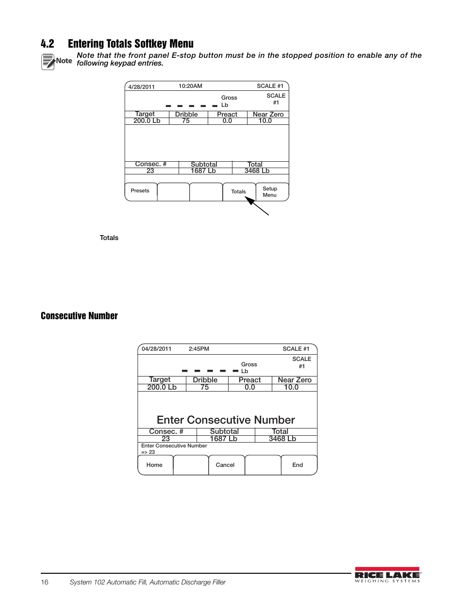 2 entering totals softkey menu, Enter consecutive number | Rice Lake 920i FlexWeigh Systems - 102 User Manual | Page 20 / 32