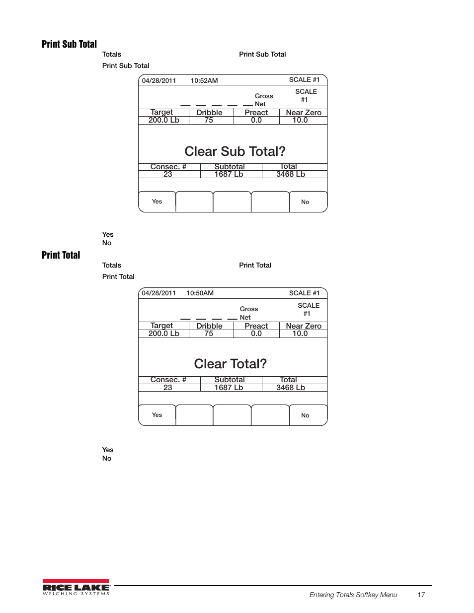 Clear sub total, Clear total | Rice Lake 920i FlexWeigh Systems - 102 User Manual | Page 21 / 32