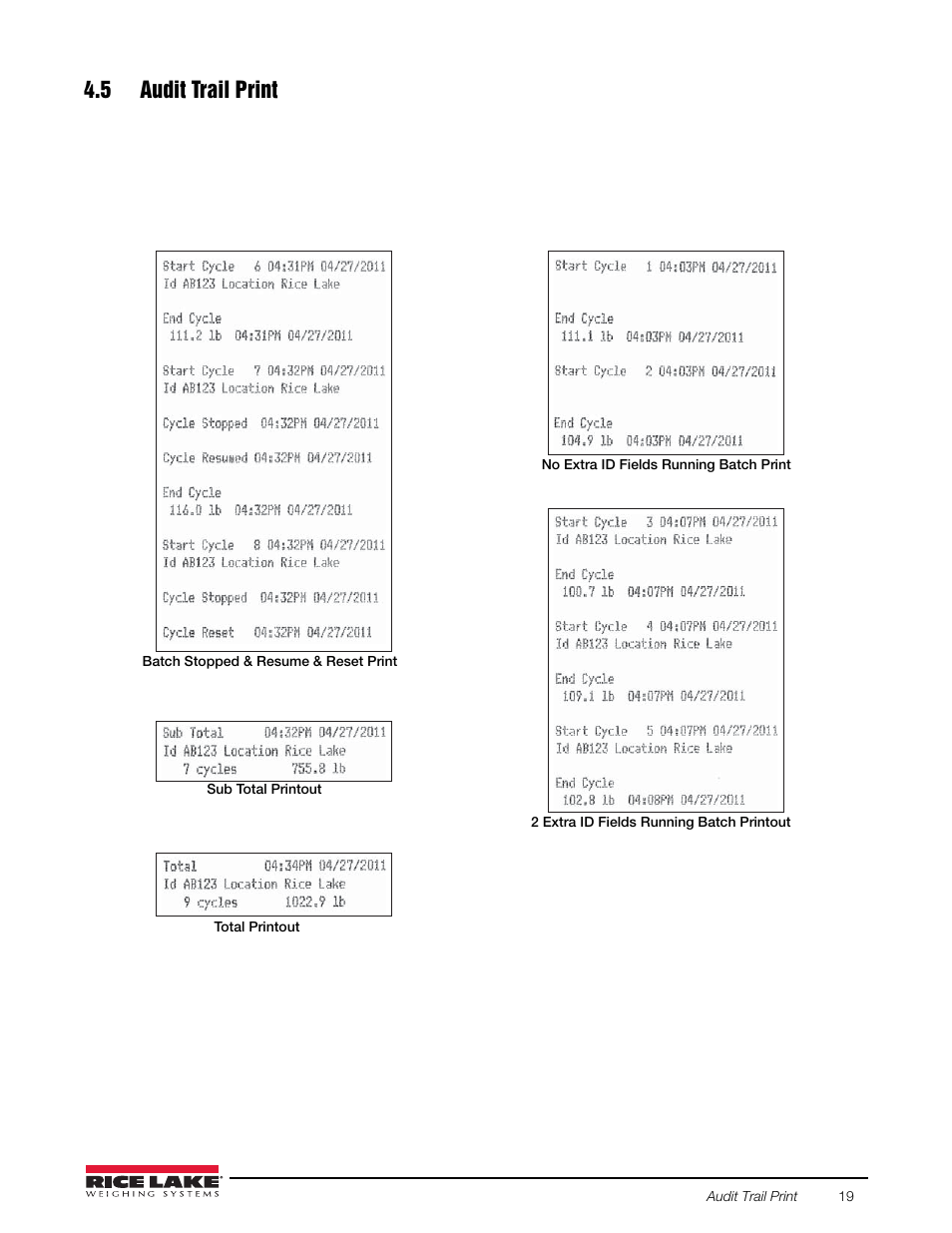 5 audit trail print | Rice Lake 920i FlexWeigh Systems - 102 User Manual | Page 23 / 32