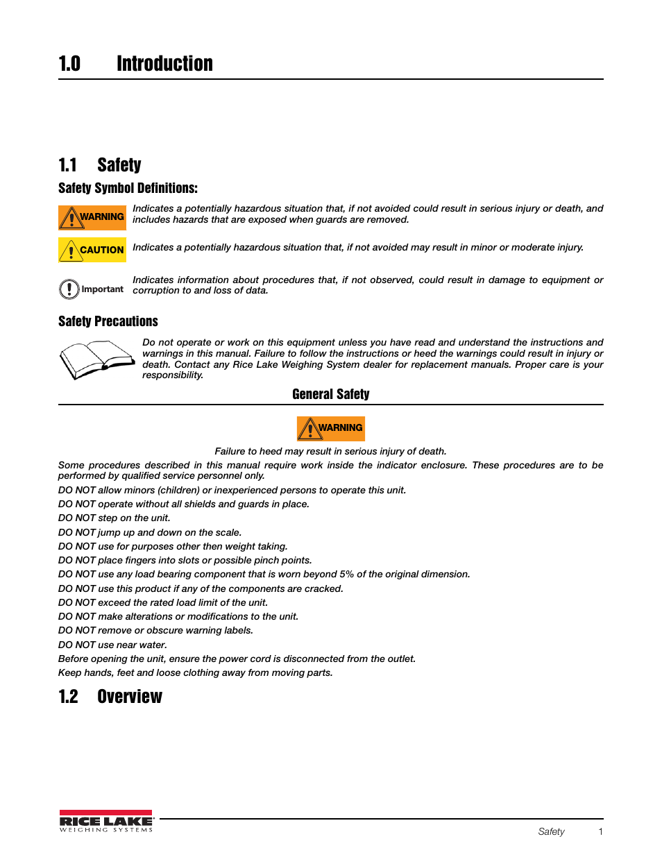 0 introduction, 1 safety, 2 overview | Introduction, 1 safety 1.2 overview | Rice Lake 920i FlexWeigh Systems - 102 User Manual | Page 5 / 32