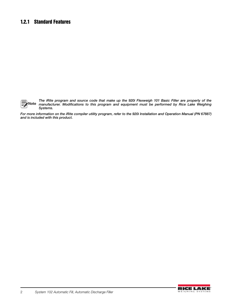 1 standard features, Standard features | Rice Lake 920i FlexWeigh Systems - 102 User Manual | Page 6 / 32