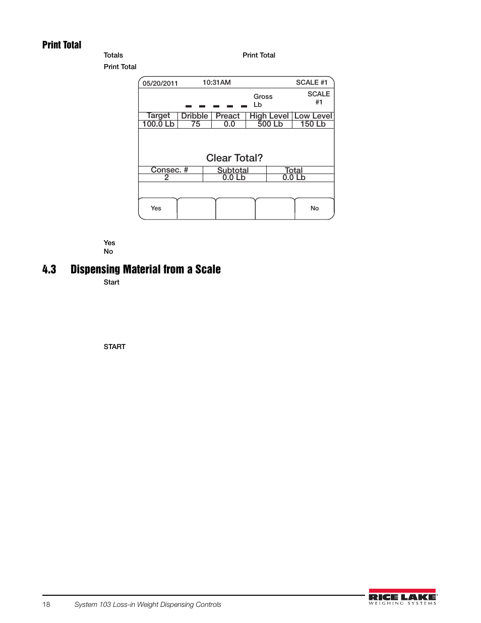 3 dispensing material from a scale | Rice Lake 920i FlexWeigh Systems - 103 User Manual | Page 22 / 32