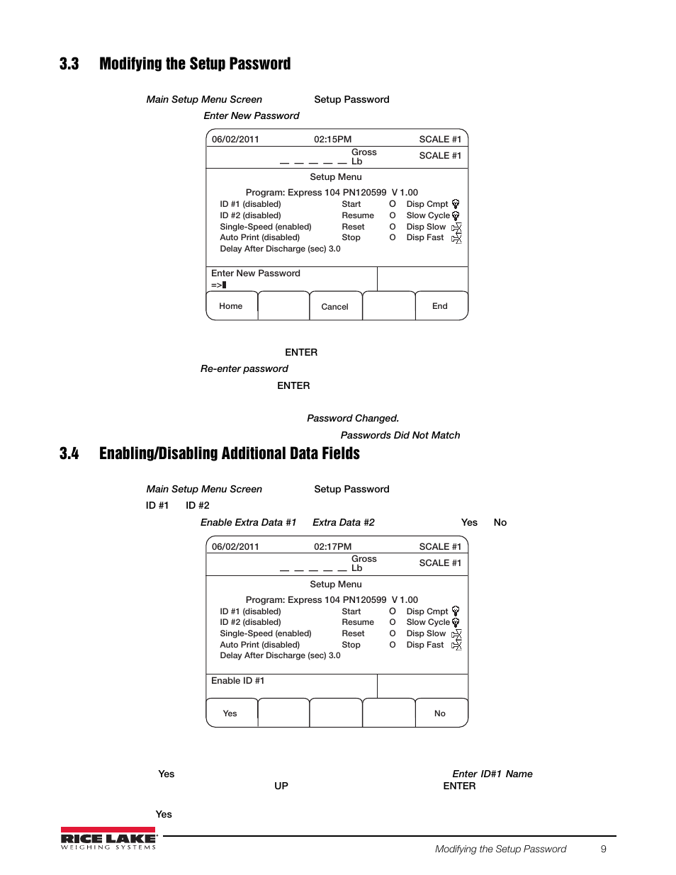 3 modifying the setup password, 4 enabling/disabling additional data fields | Rice Lake 920i FlexWeigh Systems - 104 User Manual | Page 13 / 32