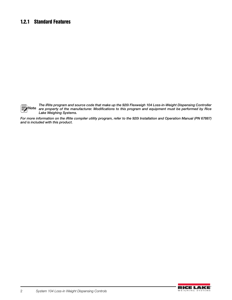 1 standard features, Standard features | Rice Lake 920i FlexWeigh Systems - 104 User Manual | Page 6 / 32