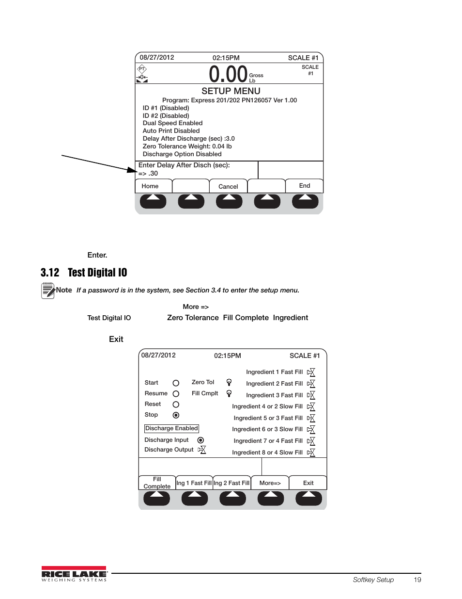 12 test digital io, See section 3.12, Setup menu | Rice Lake 920i FlexWeigh Systems - 201/202 User Manual | Page 23 / 38