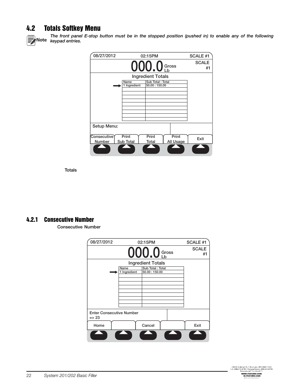 2 totals softkey menu, 1 consecutive number, Consecutive number | Rice Lake 920i FlexWeigh Systems - 201/202 User Manual | Page 26 / 38