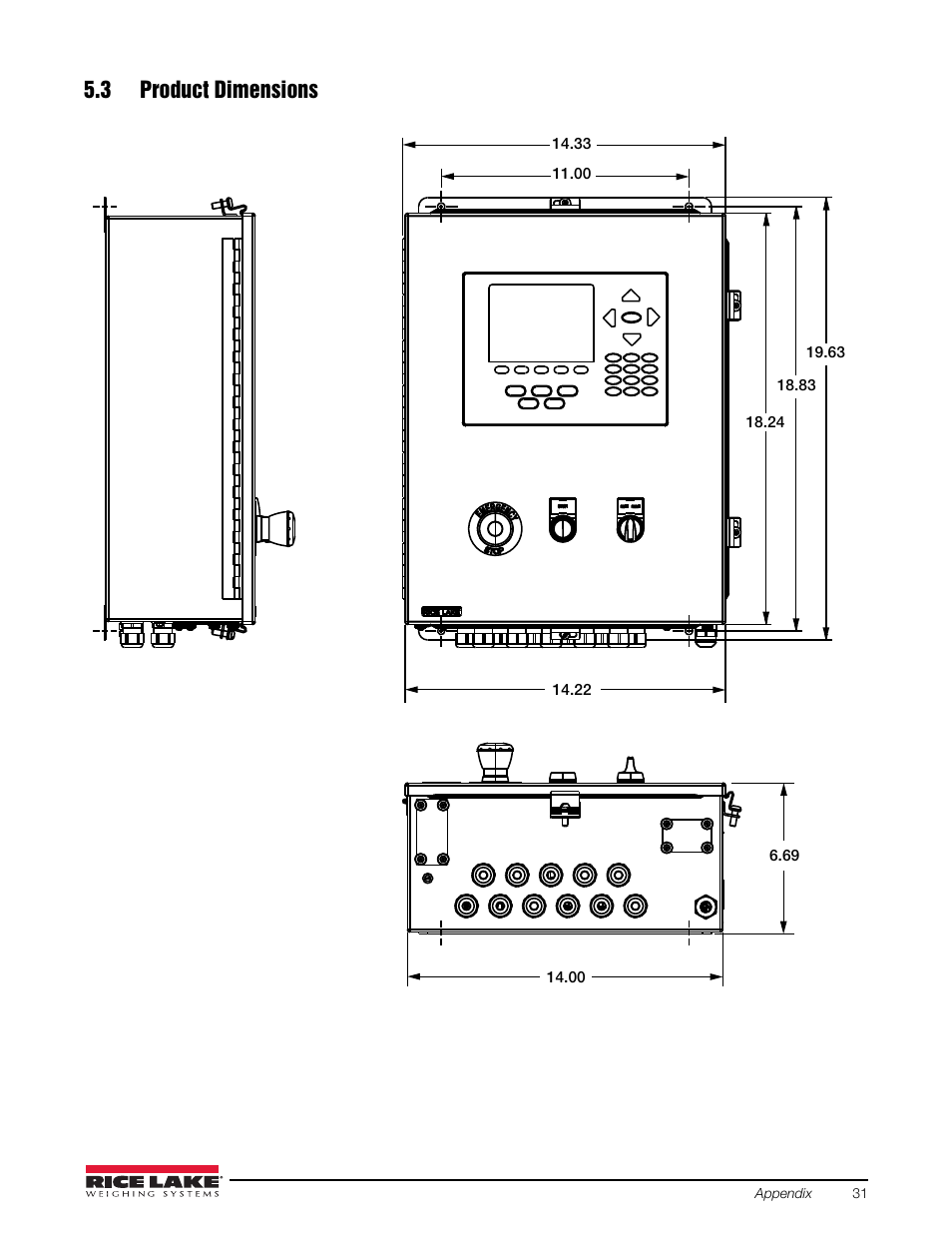 3 product dimensions | Rice Lake 920i FlexWeigh Systems - 201/202 User Manual | Page 35 / 38