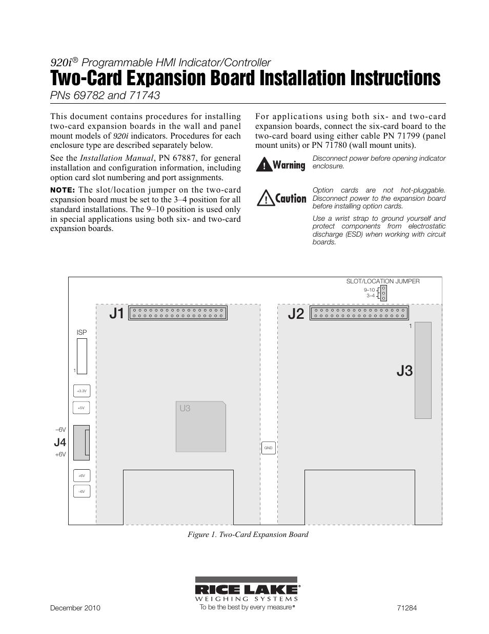 Rice Lake 920i Programmable HMI Indicator/Controller - 2-Card Expansion Board User Manual | 4 pages