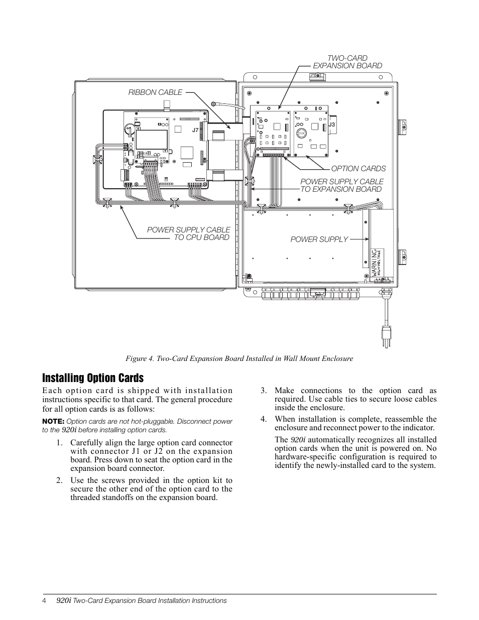 Installing option cards | Rice Lake 920i Programmable HMI Indicator/Controller - 2-Card Expansion Board User Manual | Page 4 / 4