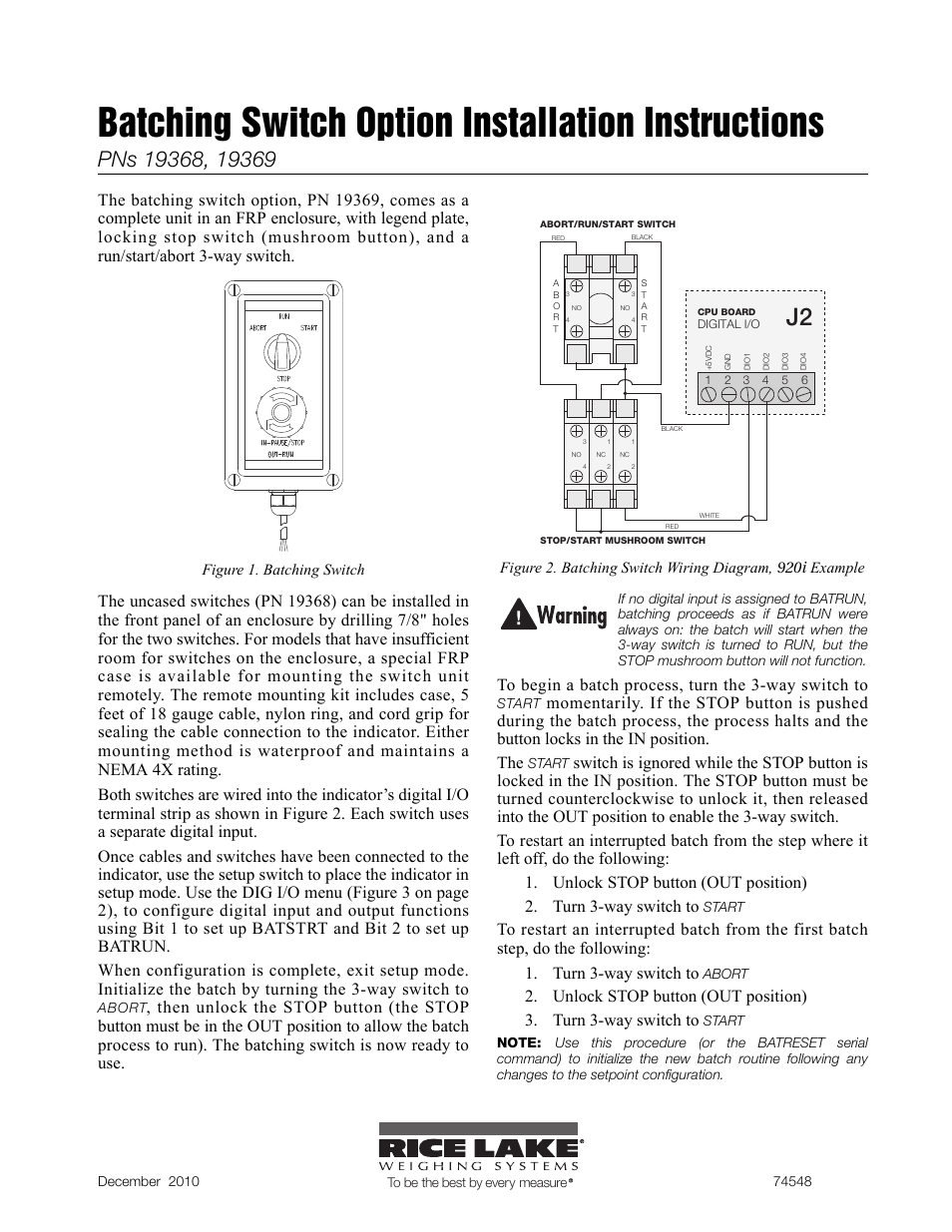 Rice Lake 920i Batching Switch Option User Manual | 2 pages