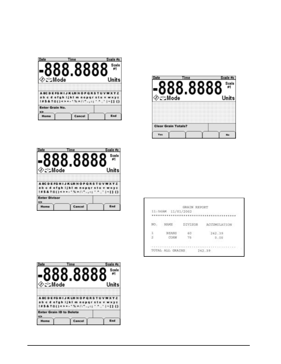 1 adding a grain, 2 removing a grain, 3 clear all totals | 4 print all grain totals | Rice Lake 920i Custom Grain Program User Manual | Page 11 / 17