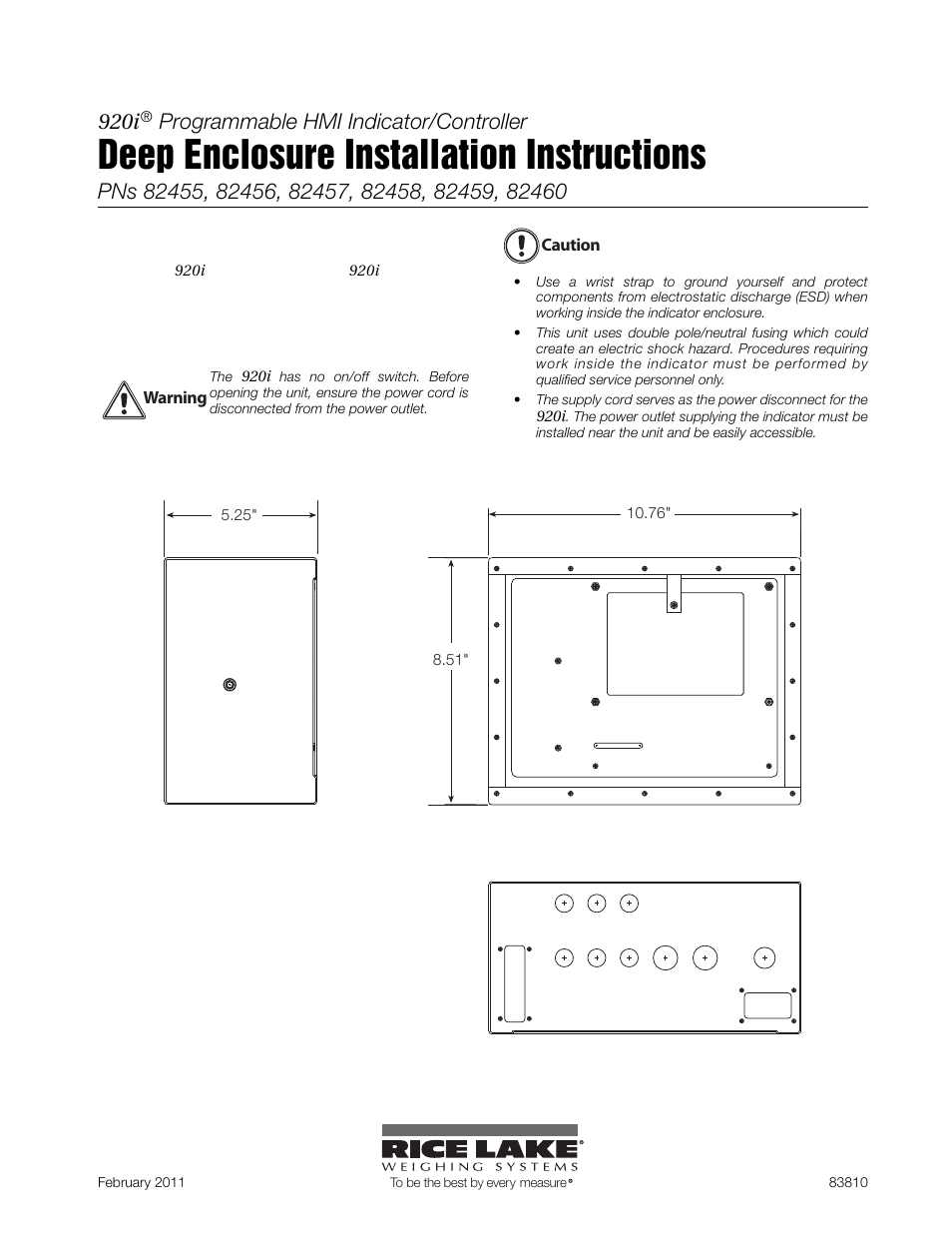 Rice Lake 920i Deep Enclosure User Manual | 6 pages