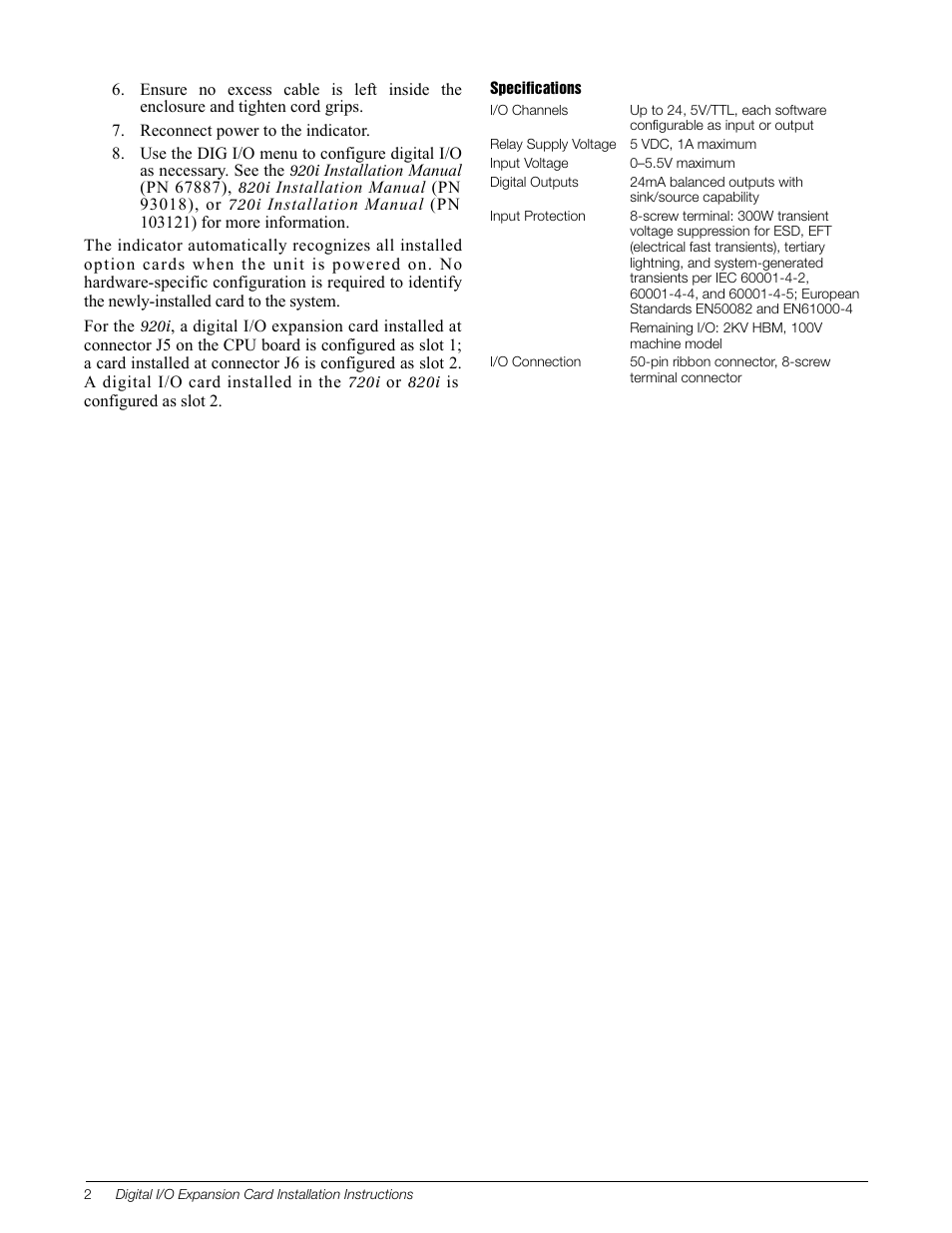 Rice Lake 920i Digital I/O Card User Manual | Page 2 / 2
