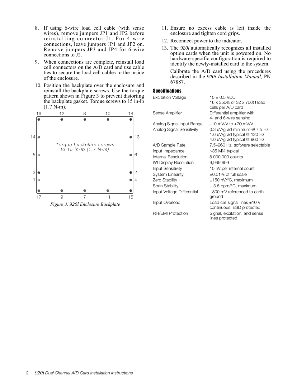 Rice Lake 920i Dual Channel A/D Card User Manual | Page 2 / 2