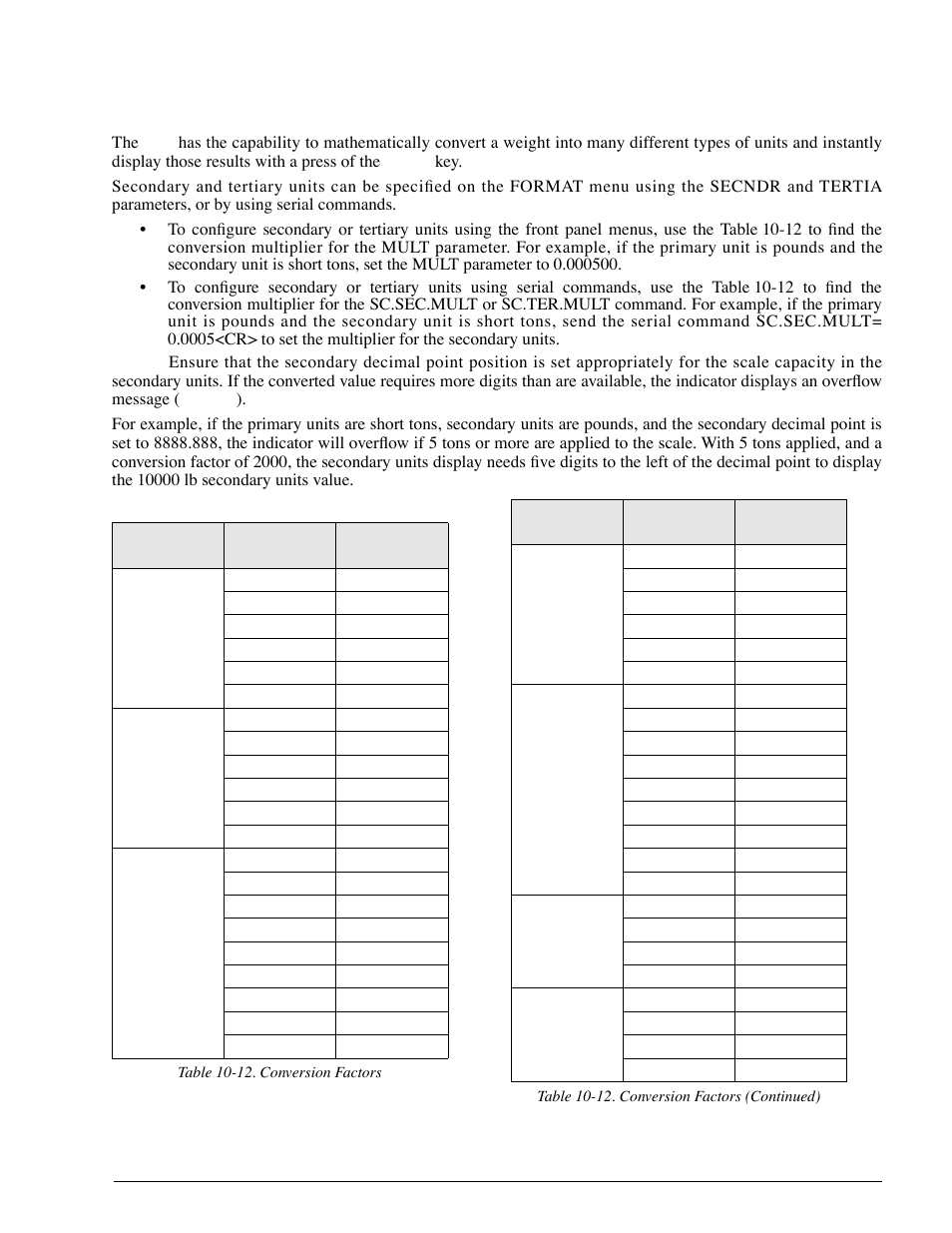 10 conversion factors for secondary units | Rice Lake 920i Installation Manual V1.05 User Manual | Page 105 / 112