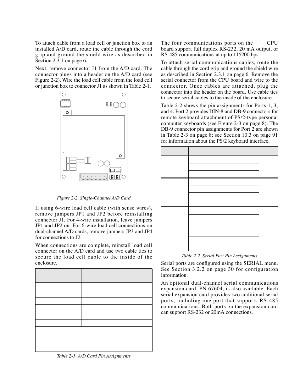 2 load cells, 3 serial communications, Load cells | Serial communications | Rice Lake 920i Installation Manual V1.05 User Manual | Page 11 / 112