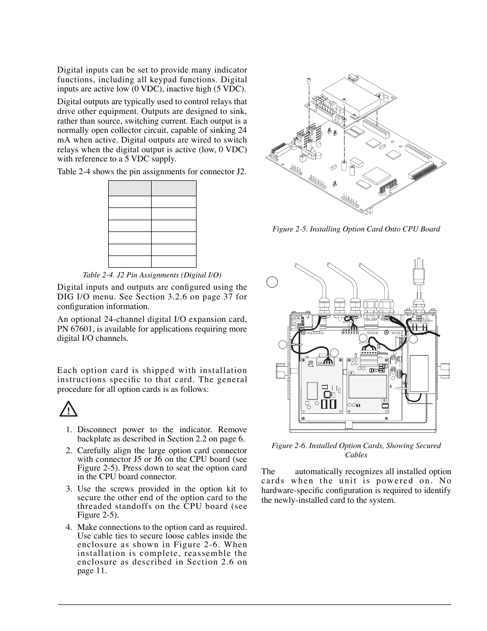 4 digital i/o, 4 installing option cards, Digital i/o | Caution j5 j6 | Rice Lake 920i Installation Manual V1.05 User Manual | Page 13 / 112