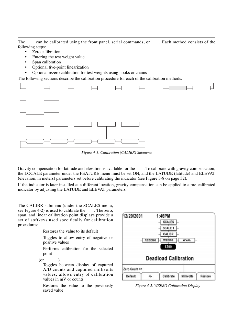 0 calibration, 1 gravity compensation, 2 front panel calibration | 1 gravity compensation 4.2 front panel calibration | Rice Lake 920i Installation Manual V1.05 User Manual | Page 44 / 112