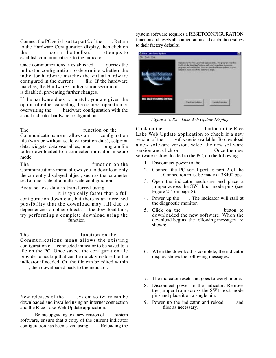 5 connecting to the indicator, 1 downloading to the indicator, 2 uploading configuration to irev | 6 installing software upgrades, Downloading to the indicator, Uploading configuration to irev | Rice Lake 920i Installation Manual V1.05 User Manual | Page 50 / 112
