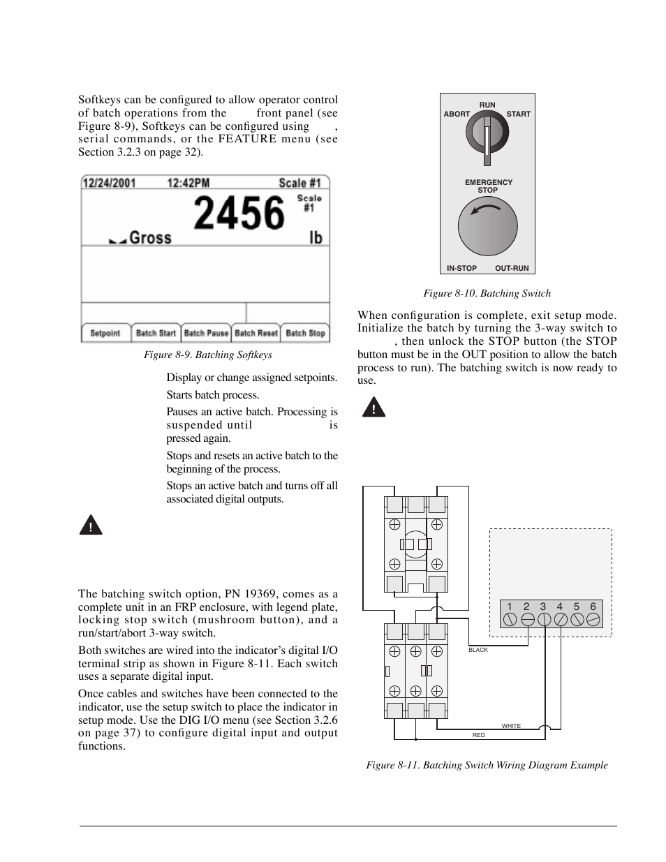 3 batch operations, Warning, Display or change assigned setpoints | Starts batch process, Is pressed again | Rice Lake 920i Installation Manual V1.05 User Manual | Page 73 / 112