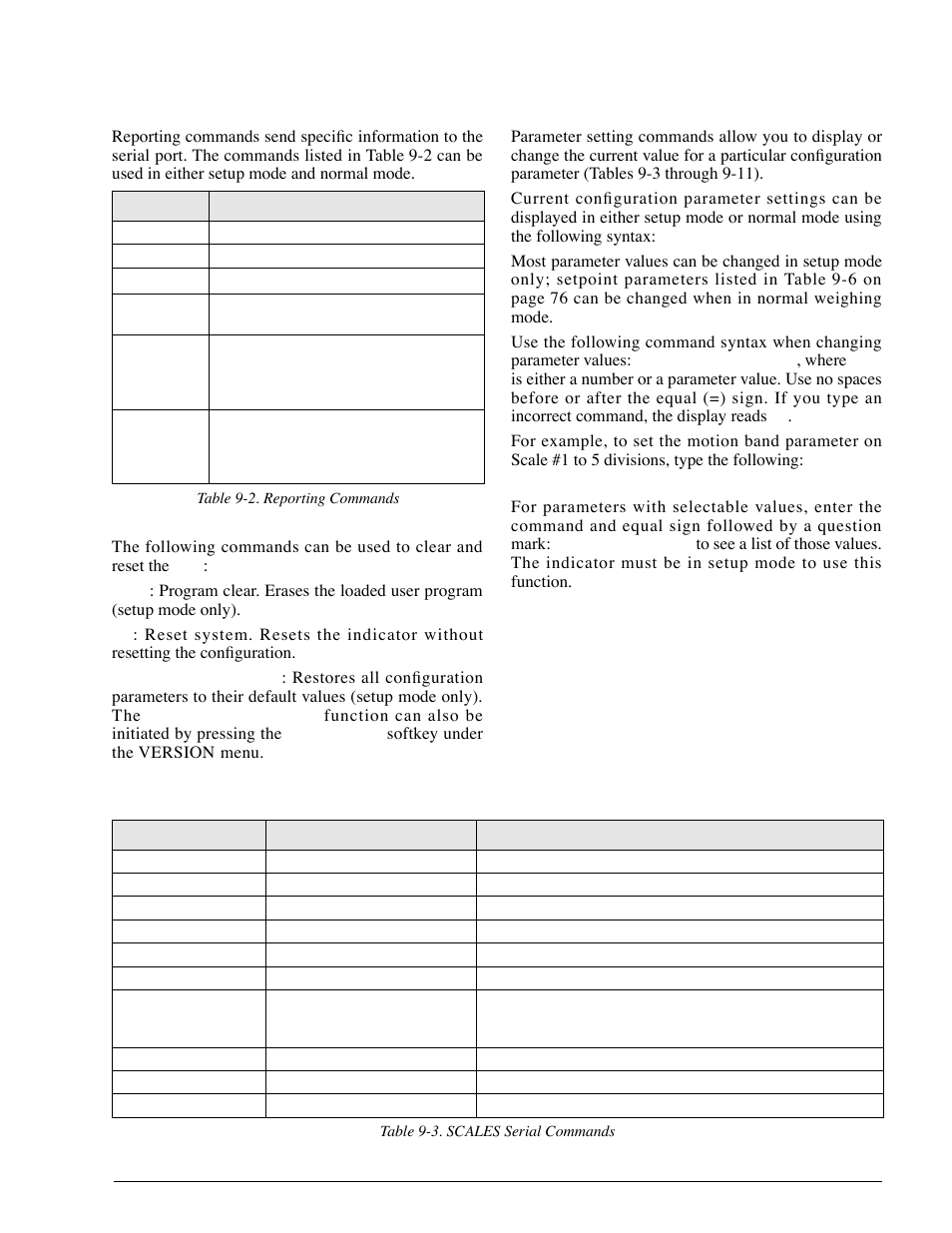 2 reporting commands, 3 clear and reset commands, 4 parameter setting commands | Reporting commands, Clear and reset commands, Parameter setting commands | Rice Lake 920i Installation Manual V1.05 User Manual | Page 77 / 112