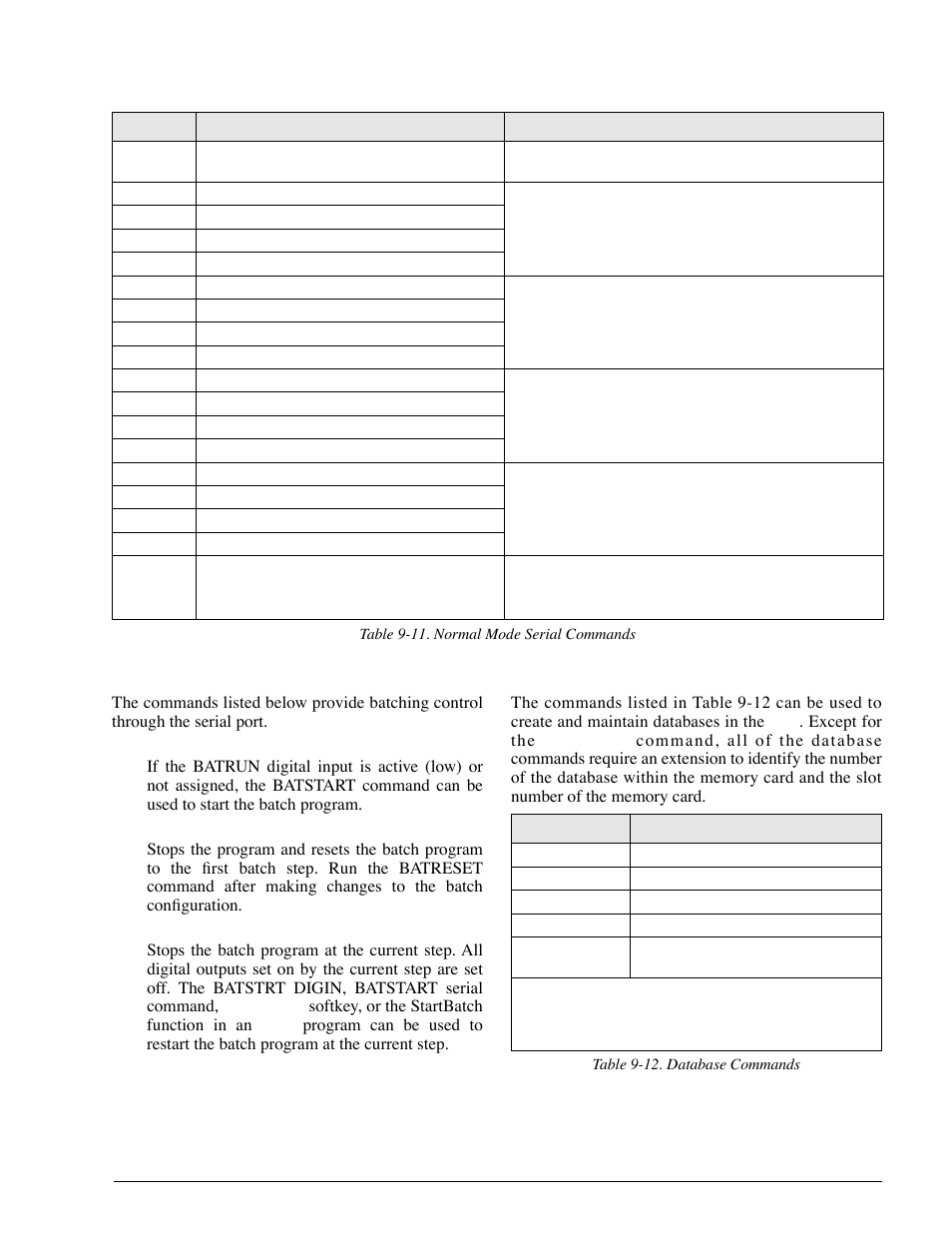 6 batching control commands, 7 database commands, Batching control commands | Database commands | Rice Lake 920i Installation Manual V1.05 User Manual | Page 83 / 112