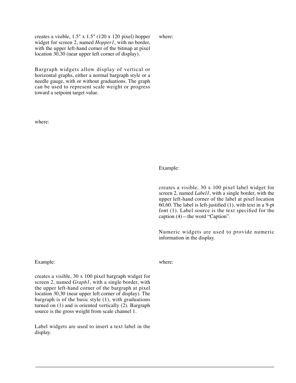 3 bargraph widgets, 4 label widgets, 5 numeric widgets | Bargraph widgets, Label widgets, Numeric widgets | Rice Lake 920i Installation Manual V1.05 User Manual | Page 87 / 112