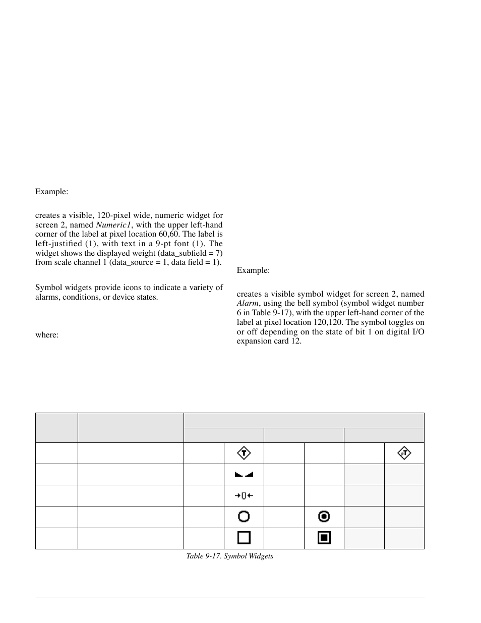 6 symbol widgets, Symbol widgets | Rice Lake 920i Installation Manual V1.05 User Manual | Page 88 / 112