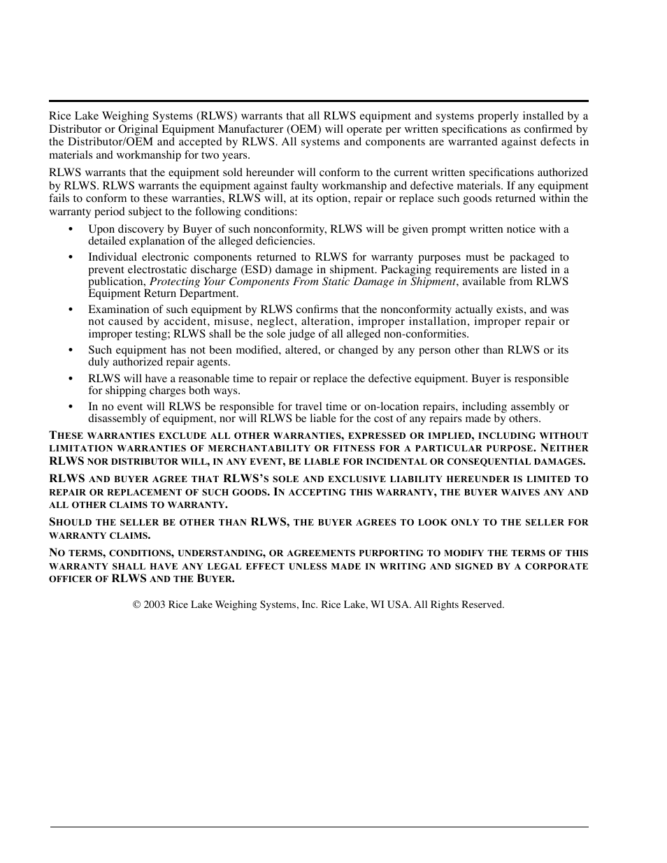 920i limited warranty | Rice Lake 920i Installation Manual V2.0 User Manual | Page 118 / 118