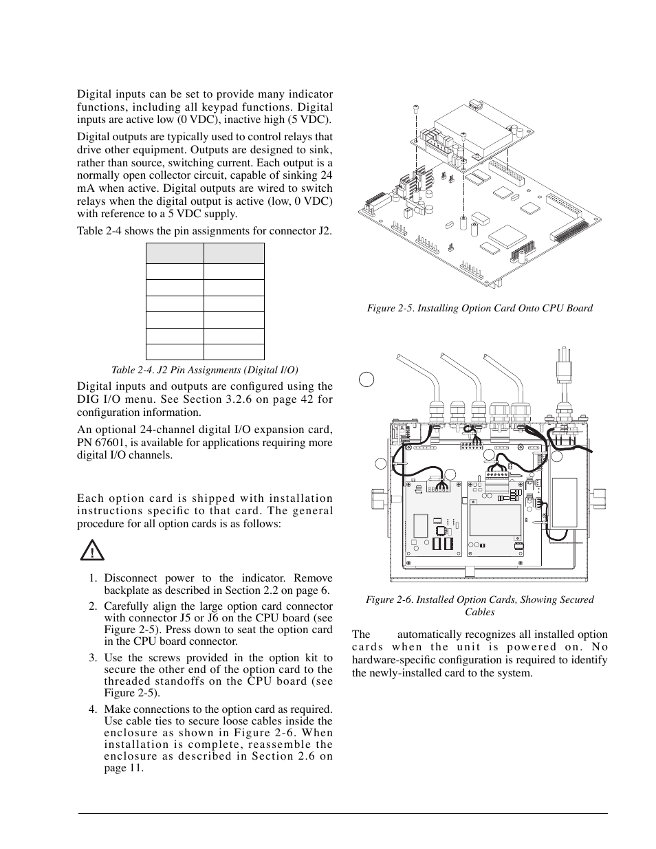 4 digital i/o, 4 installing option cards, Digital i/o | Caution j5 j6 | Rice Lake 920i Installation Manual V2.0 User Manual | Page 13 / 118