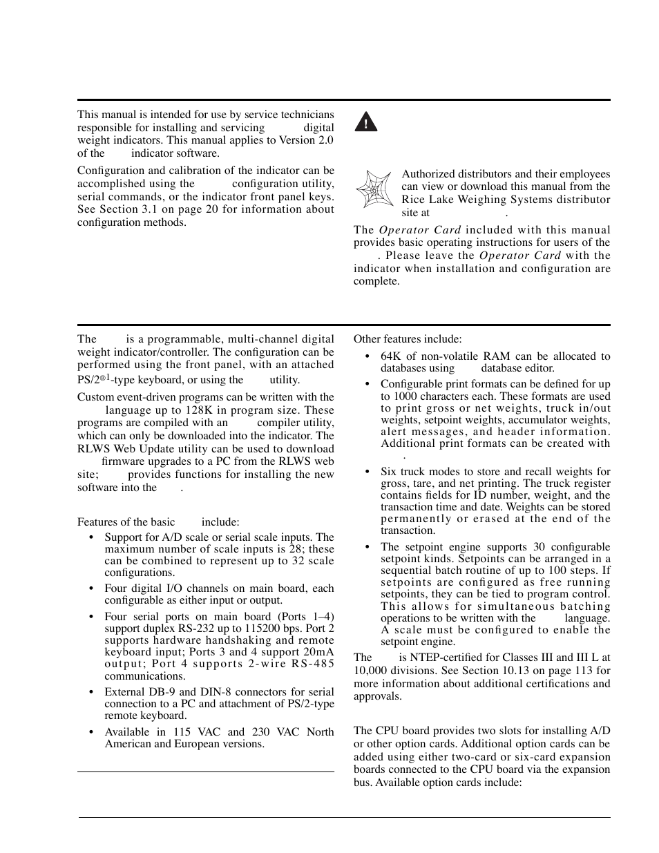 About this manual, 0 introduction, About this manual 1.0 introduction | Warning | Rice Lake 920i Installation Manual V2.0 User Manual | Page 5 / 118
