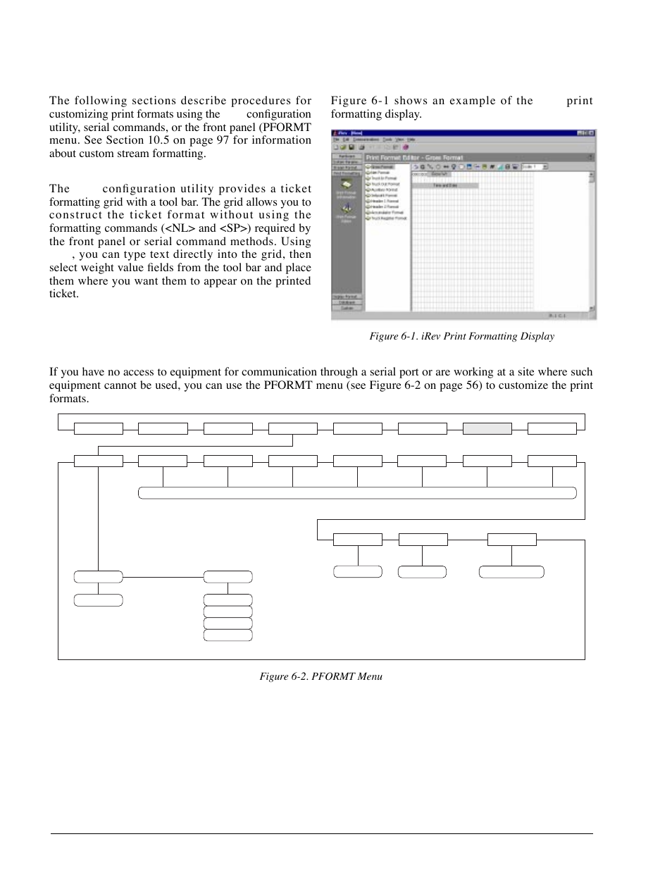 3 customizing print formats, 1 using irev, 2 using the front panel | Using irev, Using the front panel, Print formatting display | Rice Lake 920i Installation Manual V2.0 User Manual | Page 60 / 118